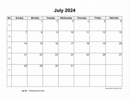July 2024 Blank Calendar (horizontal)