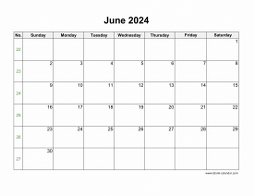 June 2024 Blank Calendar (horizontal)