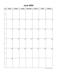 June 2024 Blank Calendar (US Holidays, vertical)
