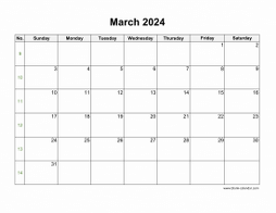 March 2024 Blank Calendar (horizontal)
