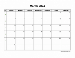 March 2024 Blank Calendar with US Holidays (horizontal)