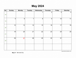 May 2024 Blank Calendar (horizontal)