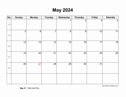 May 2024 Blank Calendar with US Holidays (horizontal)