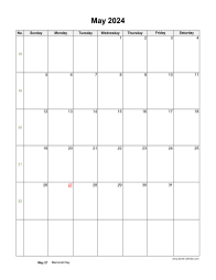 May 2024 Blank Calendar (US Holidays, vertical)
