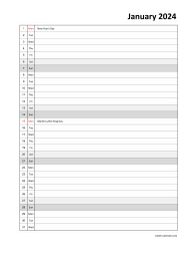 Monthly 2024 calendar, days vertically, space for appointment
