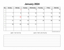 Blank Calendar 2024 (12 pages, horizontal, space for notes)