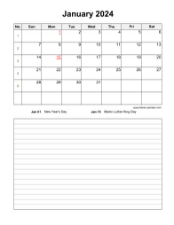Blank Calendar 2024 (12 pages, vertical, space for notes)