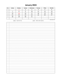 Monthly 2024 calendar with week numbers, space for appointment on the bottom