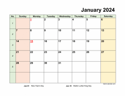 Monthly 2024 calendar with space for notes