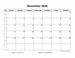 November 2024 Blank Calendar (horizontal)