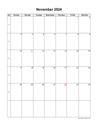 November 2024 Blank Calendar (vertical)