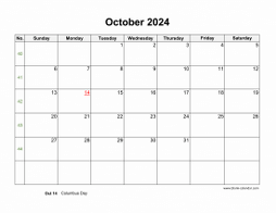 October 2024 Blank Calendar (horizontal)