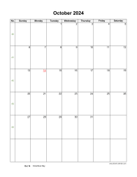 October 2024 Blank Calendar (US Holidays, vertical)