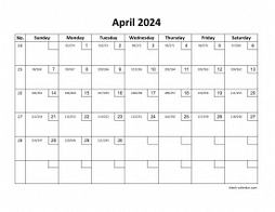 Printable April 2024 Calendar with check boxes (horizontal)