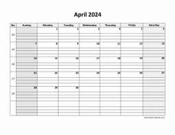 Printable April 2024 Calendar, large box grid, space for notes (horizontal)