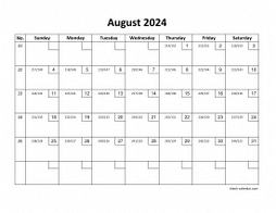 Printable August 2024 Calendar with check boxes (horizontal)