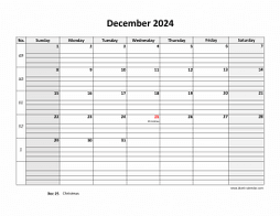 Printable December 2024 Calendar, large box grid, space for notes (horizontal)