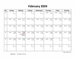 Printable February 2024 Calendar with check boxes (horizontal)