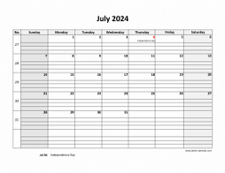 Printable July 2024 Calendar, large box grid, space for notes (horizontal)