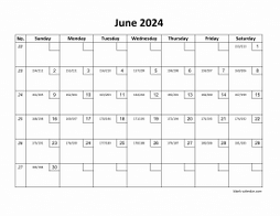 Printable June 2024 Calendar with check boxes (horizontal)