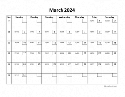 Printable March 2024 Calendar with check boxes (horizontal)