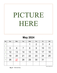 Printable May 2024 Calendar, pictures can be placed at the top