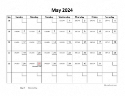 Printable May 2024 Calendar with check boxes (horizontal)