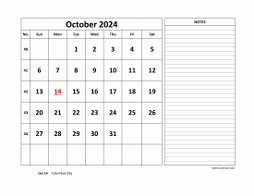 Printable October 2024 Calendar, large space for appointment and notes (horizontal)