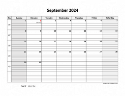 Printable September 2024 Calendar, large box grid, space for notes (horizontal)