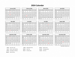 Printable Calendar 2024 with US Federal Holidays (one page, horizontal)