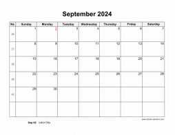 September 2024 Blank Calendar (horizontal)