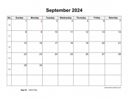 September 2024 Blank Calendar with US Holidays (horizontal)