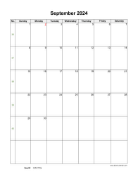 September 2024 Blank Calendar (US Holidays, vertical)