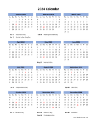 Blank Calendar 2024 (US Holidays, one page, vertical)