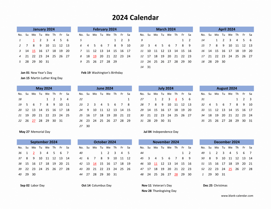 2024 Printable Calendar With Holidays One Pager Dec 2024 Calendar