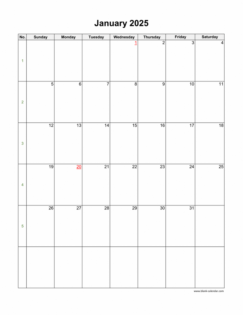 Download Blank Calendar 2025 (12 pages, one month per page, vertical)