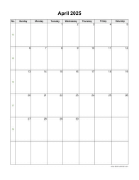 April 2025 Blank Calendar (US Holidays, vertical)