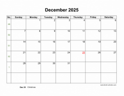December 2025 Blank Calendar with US Holidays (horizontal)