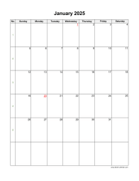January 2025 Blank Calendar (vertical)
