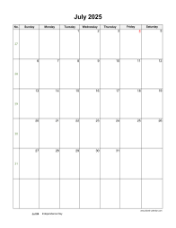July 2025 Blank Calendar (US Holidays, vertical)