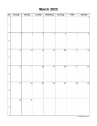 March 2025 Blank Calendar (US Holidays, vertical)