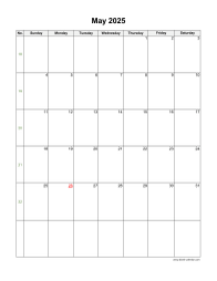 May 2025 Blank Calendar (vertical)