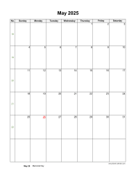May 2025 Blank Calendar (US Holidays, vertical)