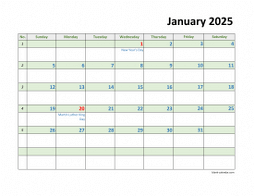 Monthly 2025 calendar with lots of space for notes for each day