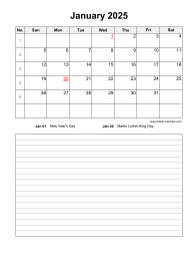 Blank Calendar 2025 (Space for Notes, 12 pages, vertical)