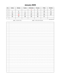 Monthly 2025 calendar with week numbers, space for appointment on the bottom