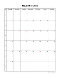 November 2025 Blank Calendar (vertical)