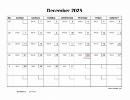 Printable December 2025 Calendar with check boxes (horizontal)
