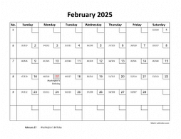 Printable February 2025 Calendar with check boxes (horizontal)