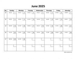 Printable June 2025 Calendar with check boxes (horizontal)